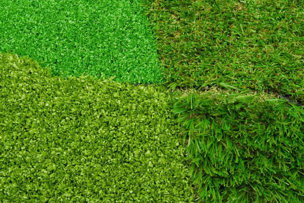 Samples of different artificial turf materials laid side by side