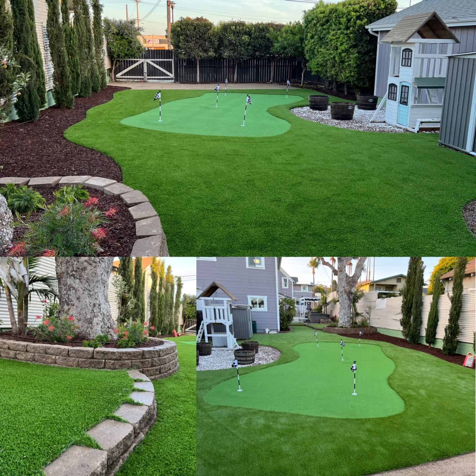 Finished backyard after artificial turf installation